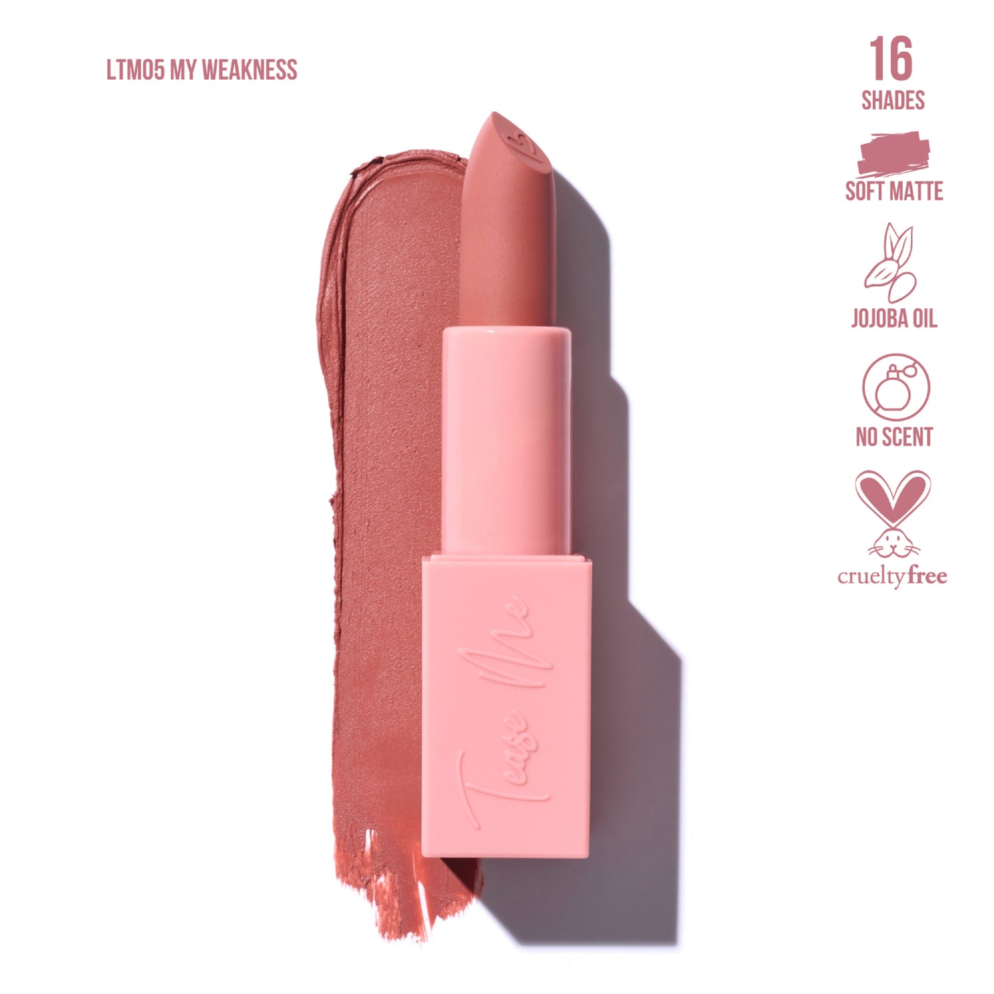 Lápiz labial Tease Me de Beauty Creations, 0,12 oz, My Weakness (melocotón)