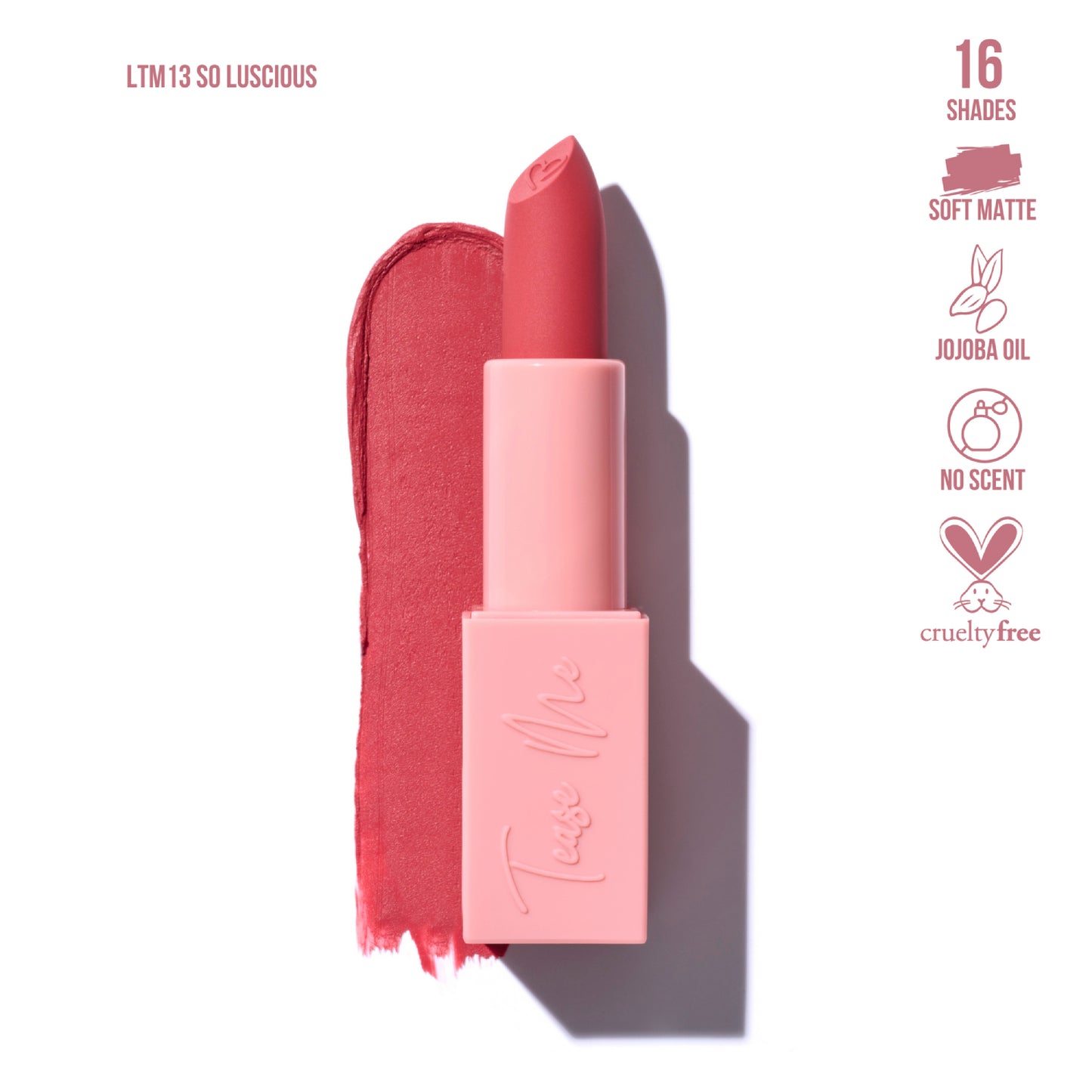 Lápiz labial Tease Me de Beauty Creations, 0,12 oz, color rosa