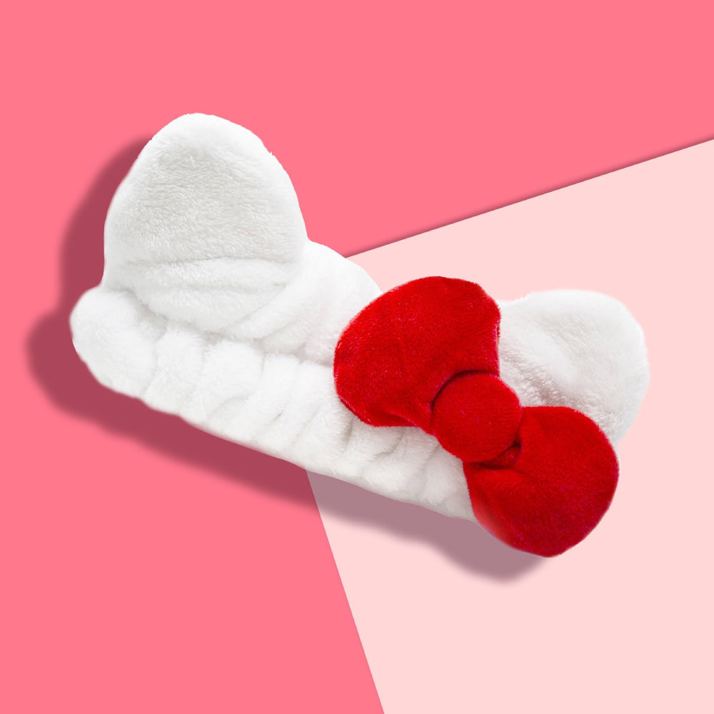 The Creme Shop Plush Spa Headband with Hello Kitty's Signature Bow - Red/White