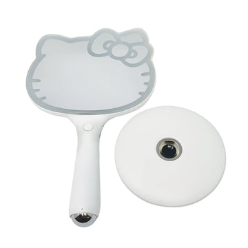 Espejo de mano recargable con luz LED y base de pie de Hello Kitty de Impressions Vanity, color blanco