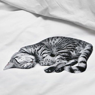 Juego de funda de edredón de 2 piezas tamaño twin de Snurk con diseño de Ollie The Cat, color blanco y gris