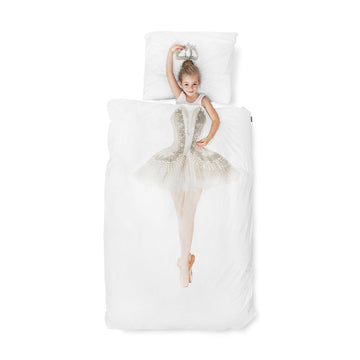 Snurk Twin Size 2-Piece Ballerina Duvet Cover Set - White/Gray