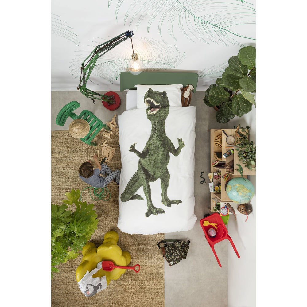 Juego de funda de edredón de dinosaurio de 2 piezas tamaño doble Snurk - Blanco/verde