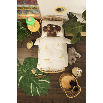Snurk Twin Size 2-Piece Banana Monkey Duvet Cover Set - White/Brown