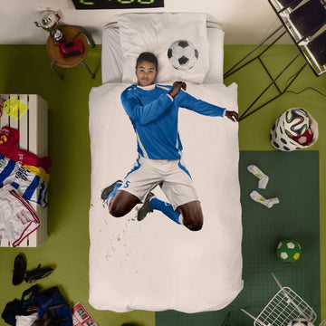 Snurk Twin Size 2-Piece Soccer Champ Duvet Cover Set - Blue/Dark