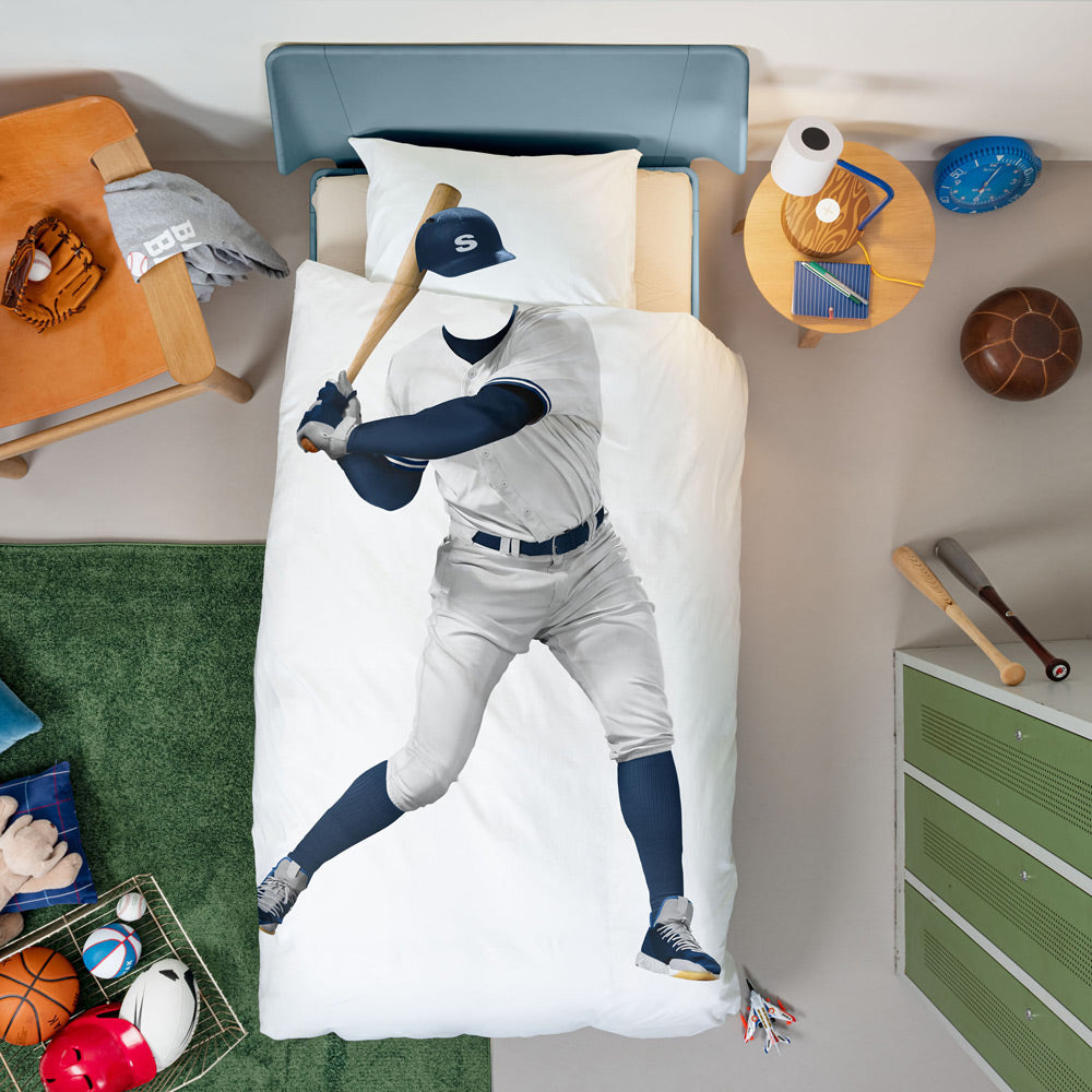 Juego de funda de edredón de béisbol de 2 piezas tamaño twin de Snurk - blanco/azul