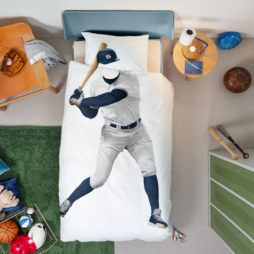 Juego de funda de edredón de béisbol de 2 piezas tamaño twin de Snurk - blanco/azul