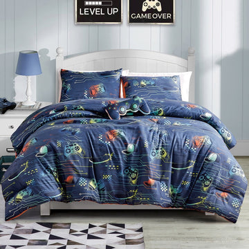 ESCA GameBoy Twin Size 3-Piece Comforter Set - Blue