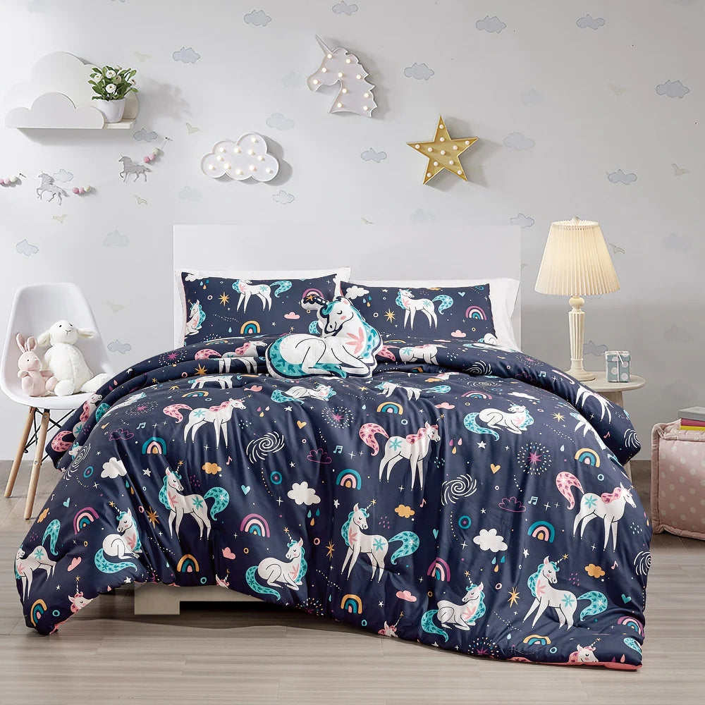 Esca Unicorn Twin Size 3-Piece Comforter Set - Blue