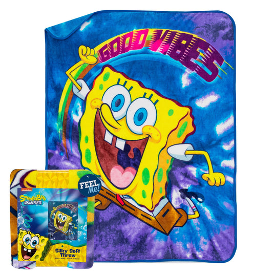 Nickelodeon SpongeBob Tie Dye Ready Silk Touch Throw Blanket - Blue/Yellow