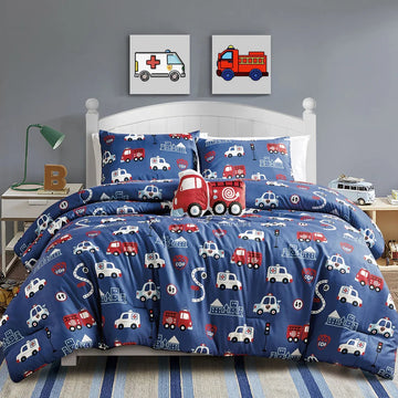 ESCA Firetruck Full/Queen Size 4-Piece Comforter Set - Blue