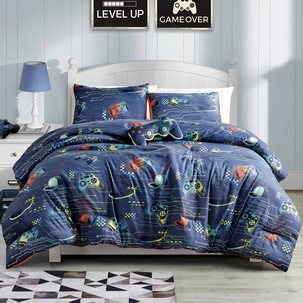 Esca GameBoy Full/Queen Size 4-Piece Comforter Set - Blue