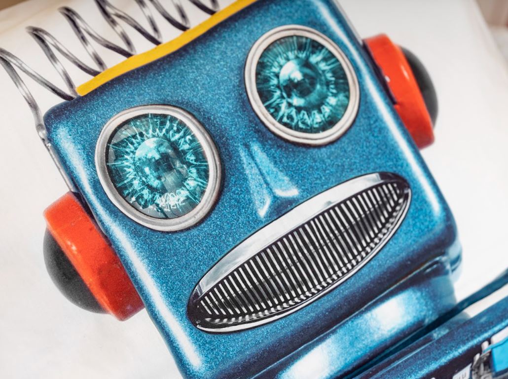 Juego de funda nórdica de 3 piezas tamaño queen con diseño de robot Snurk, blanco y azul