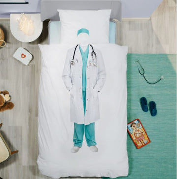 Juego de funda nórdica Snurk tamaño queen de 3 piezas, diseño de doctor, blanco y verde