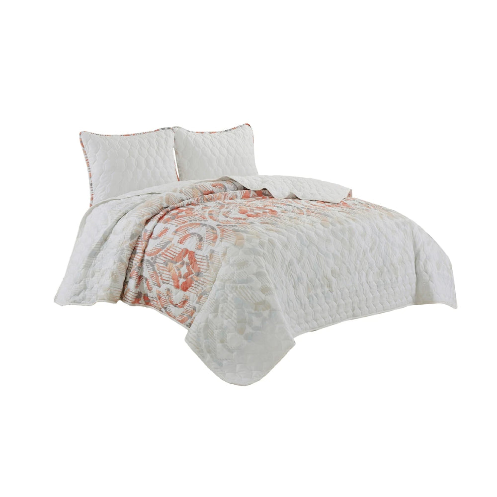Esca Briseis Queen Size 3-Piece Microfiber Reversible Bedspread Set - Orange/Beige