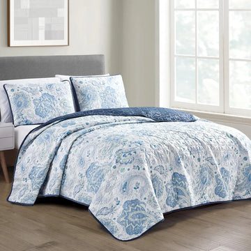 Juego de colcha reversible de 3 piezas tamaño queen Esca Heget - Azul/blanco