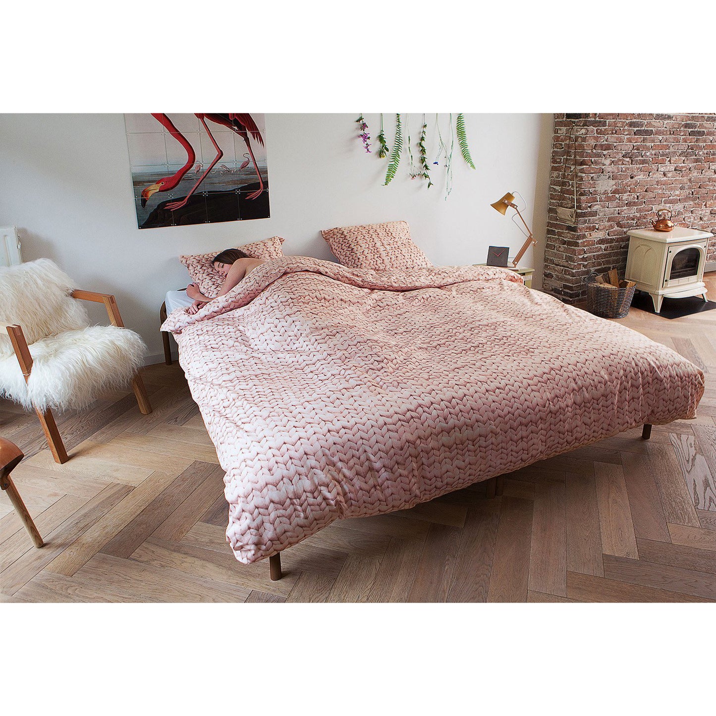 Snurk Queen Size 3-Piece Yarn Duvet Cover Set - Pink