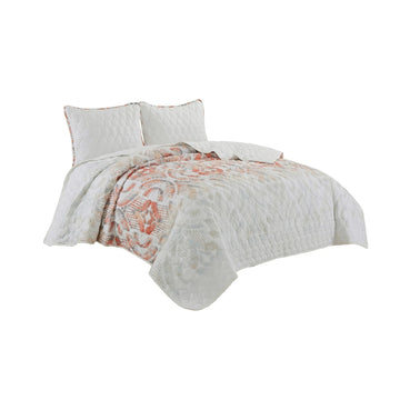 ESCA Briseis King Size 3-Piece Microfiber Reversible Bedspread Set - Orange/Beige