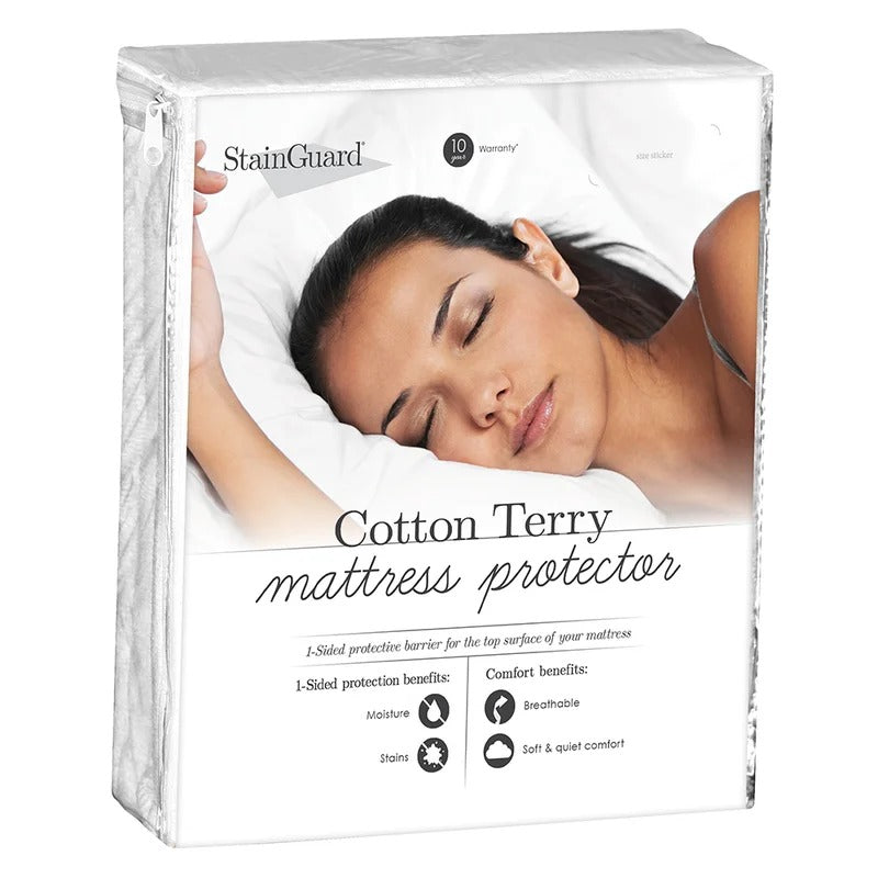 PureCare StainGuard Cotton Terry Waterproof Queen Size Mattress Protector - White