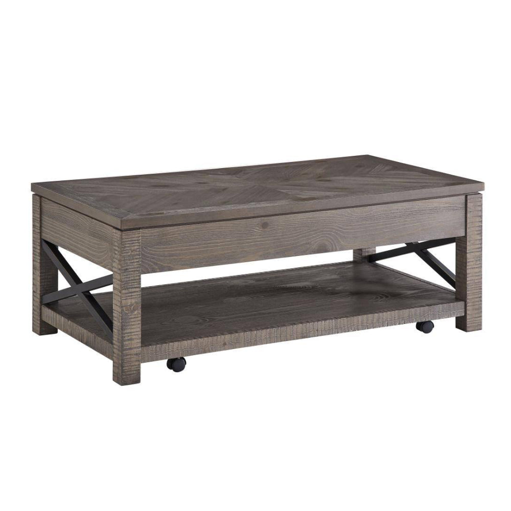 Dexter 48" Coffee Table with Lift Top and Open Shelf by Steve Silver Company - Brown