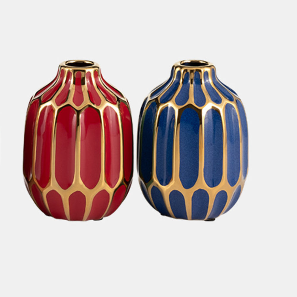 Sagebrook Home Contemporary 5" Ceramic Vase (Set of 2) - Navy/Red