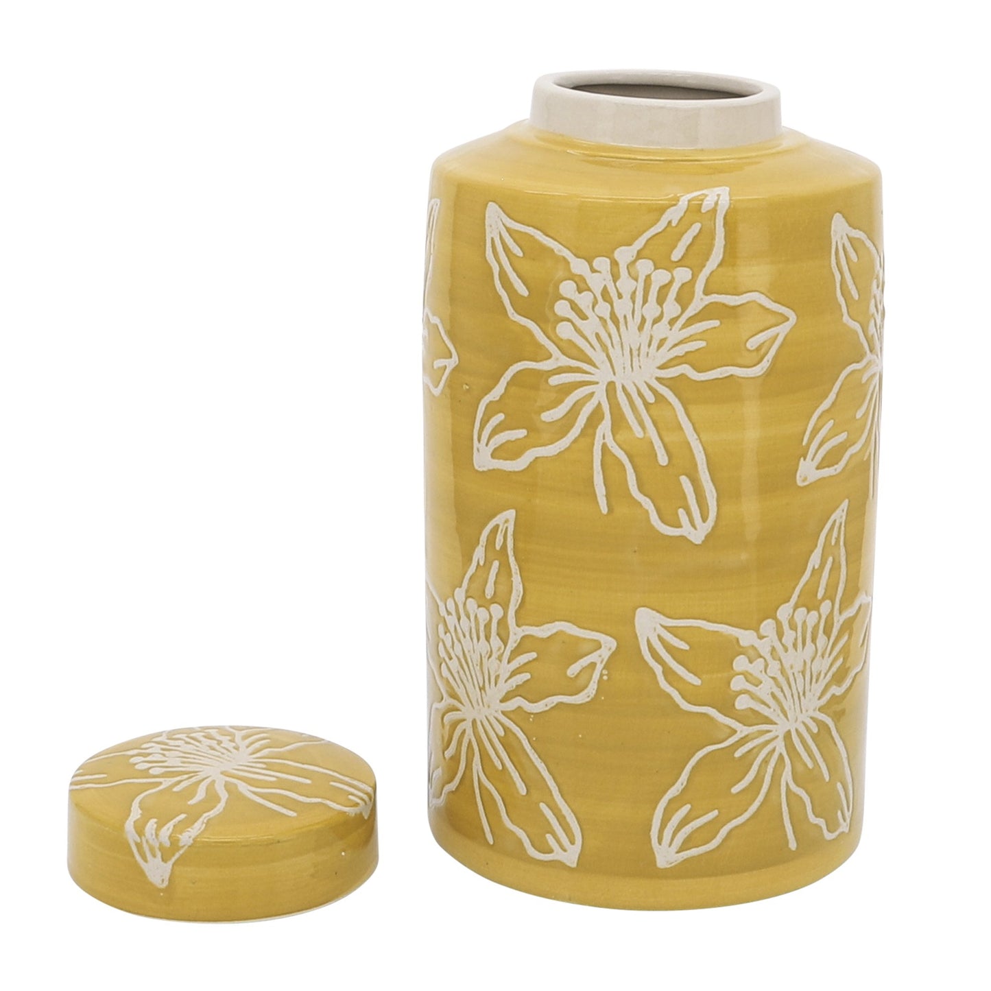 Sagebrook Home Contemporary 10" Ceramic Flower Jar with Lid - Yellow