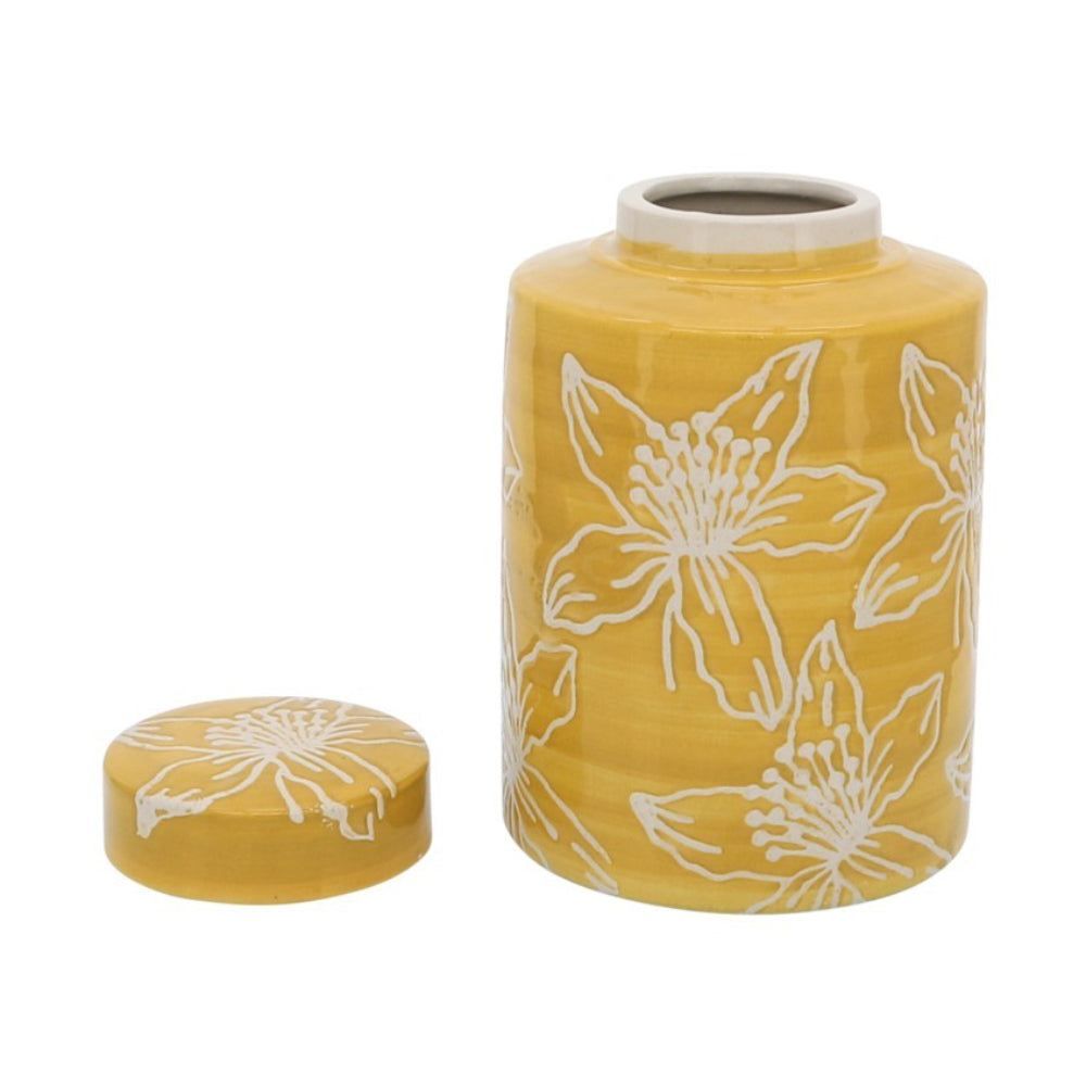 Sagebrook Home Contemporary 9" Ceramic Flower Jar with Lid - Yellow