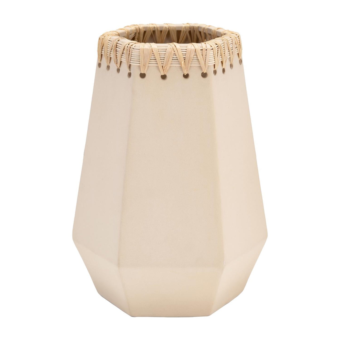 Jarrón de cerámica contemporáneo de 11" con tejido de Sagebrook Home - Marfil/Beige