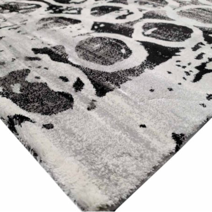 Tufan 5' 3" x 7' 7" Marte-01 Power Loomed Rectangle Rug in Polyester and Polypropylene - Silver/Black