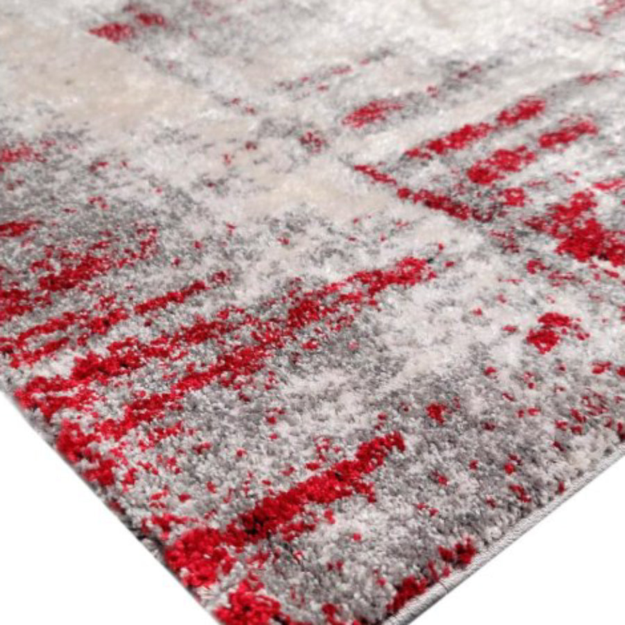 Alfombra rectangular tejida a máquina Tufan Fargo-01 de 5' 3" x 7' 7" en poliéster y polipropileno, color crema y rojo