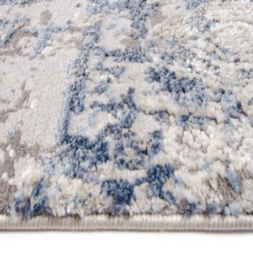 Tufan 5' 3" x 7' 7" Bella-01 Power Loomed Rectangle Rug in Polypropylene - Silver/Blue