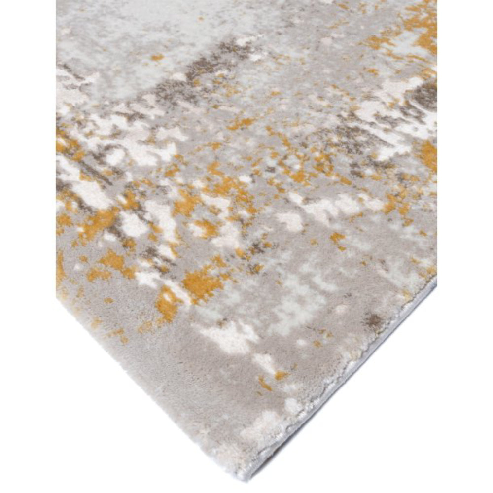 Tufan 5' x 8' Niza-02 Power Loomed Rectangle Rug in Polypropylene and Polyester - Silver/Yellow