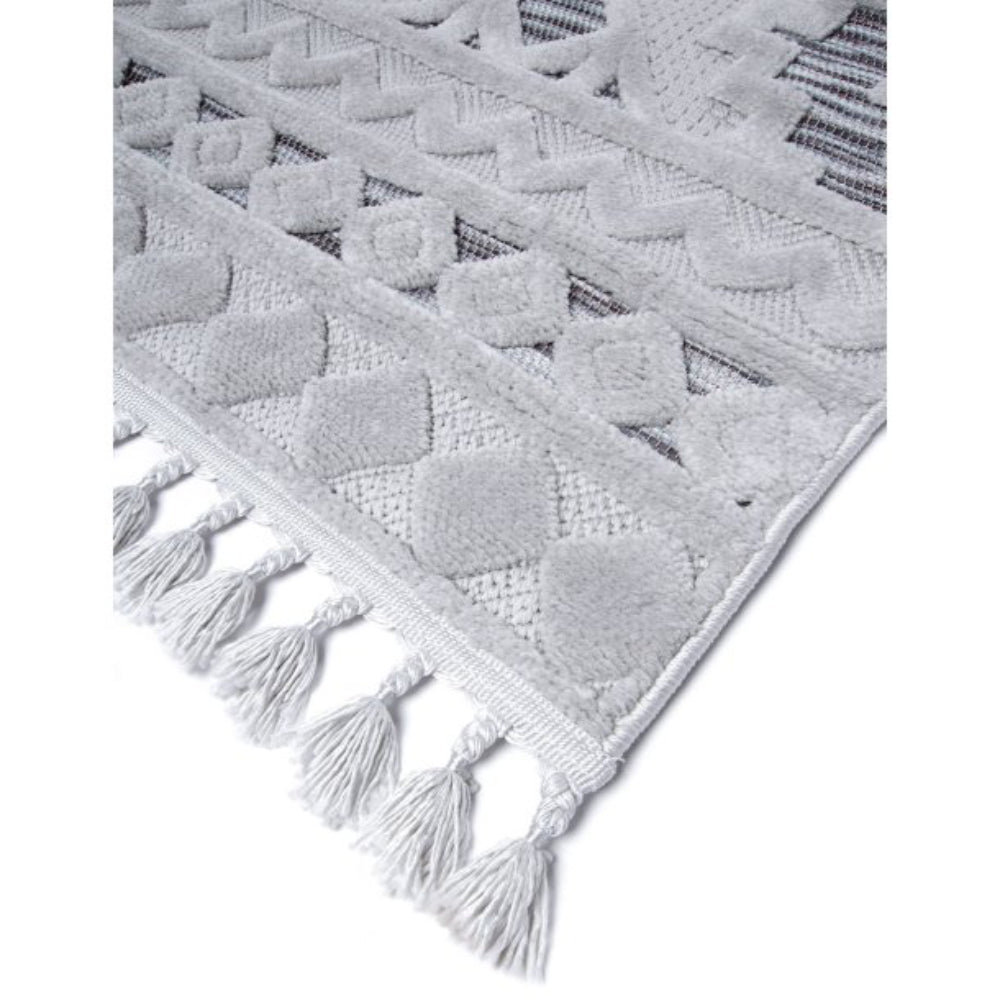 Tufan 5' x 8' Vania-02 Power Loomed Rectangle Rug in Polyester Pile - Silver/Blue