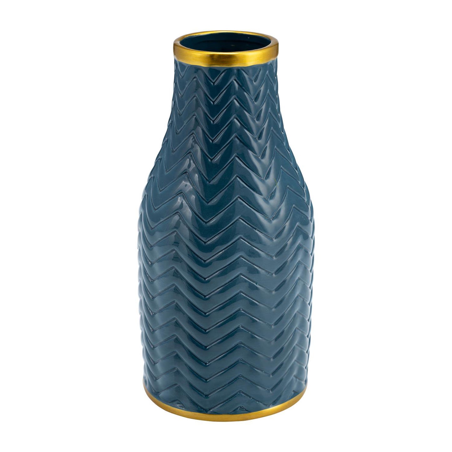 Jarrón de cerámica Chevron de 10" contemporáneo de Sagebrook Home, color verde azulado