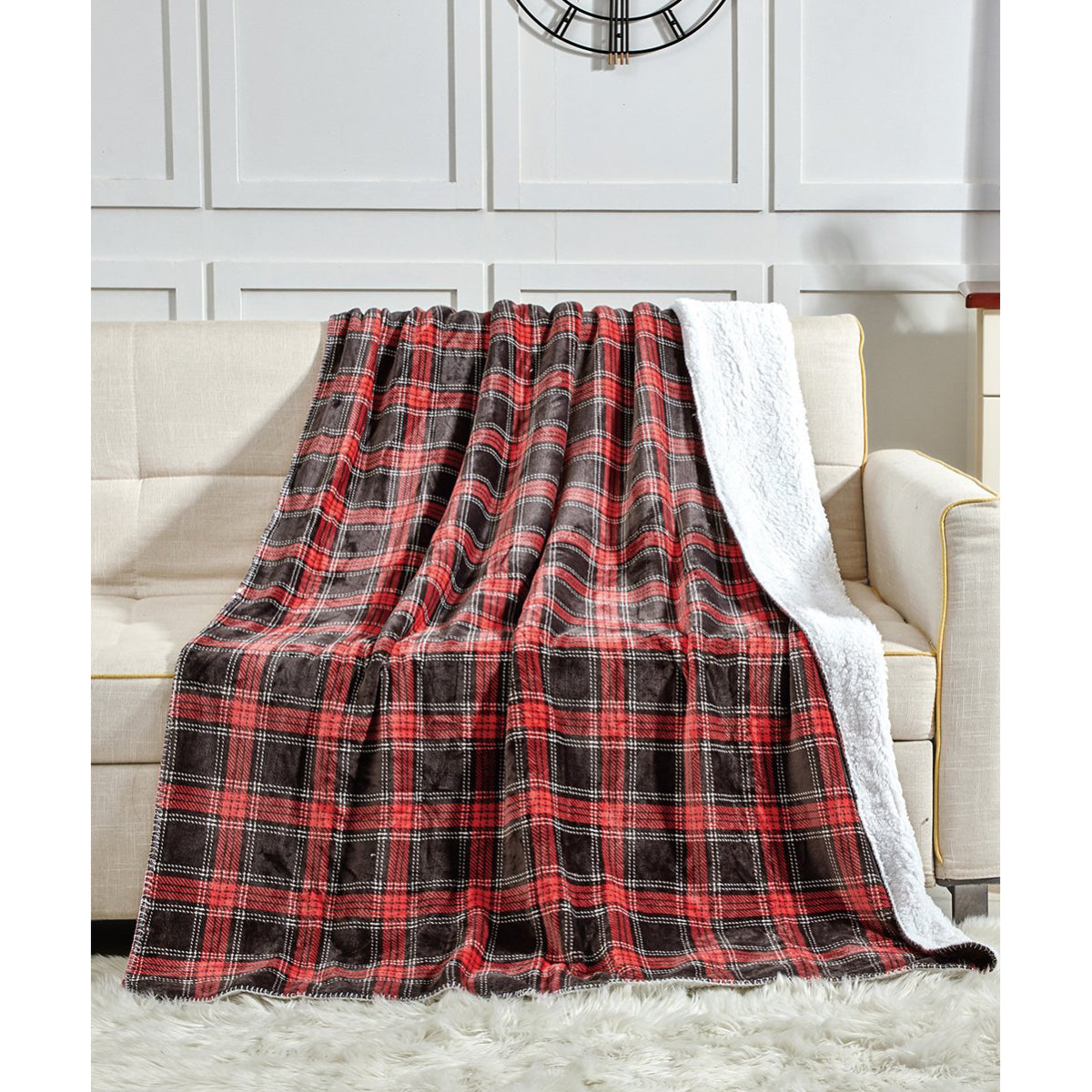 Spirit Linen 50'' x 70'' Oversized Plush Altitude Throw Blanket - Gray/Red Plaid