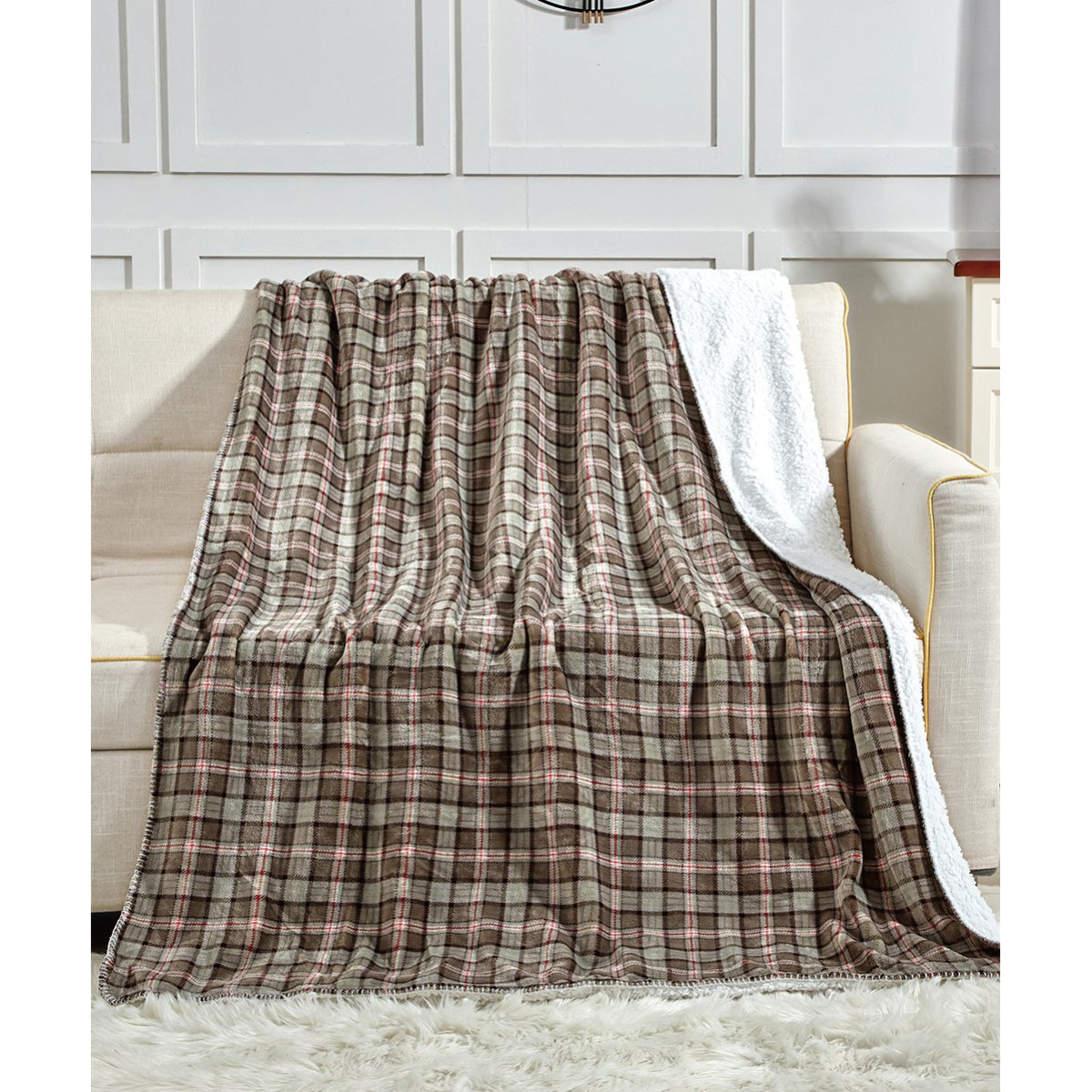 Spirit Linen 50'' x 70'' Oversized Plush Altitude Throw Blanket - Gray Plaid