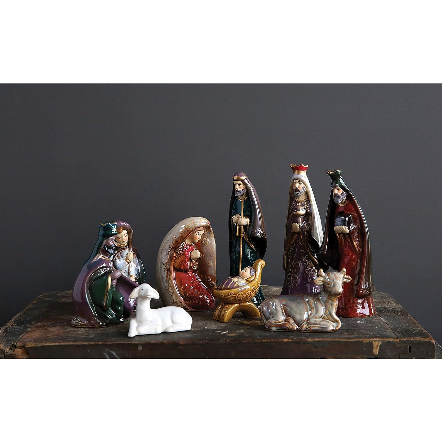 Creative Co-Op Ceramic Nativity 9-Piece Set