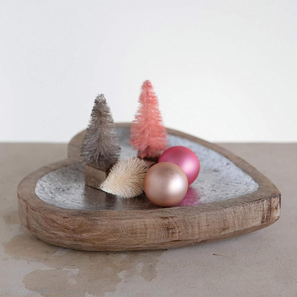Creative Co-Op Wood Heart Tray - Natural/Silver