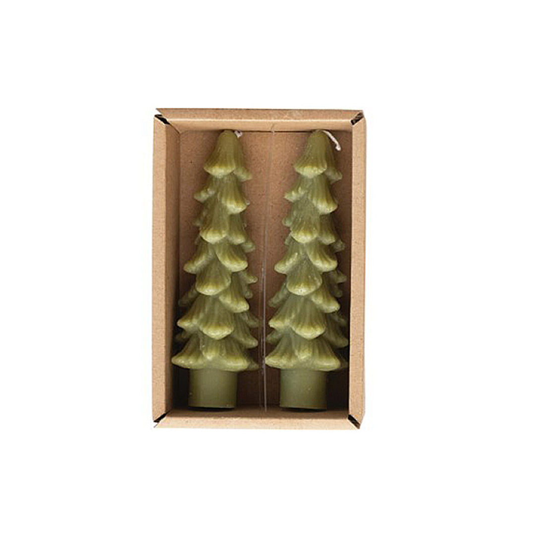 Velas cónicas en forma de árbol sin aroma en miniatura de Creative Co-Op (juego de 2) - Verde