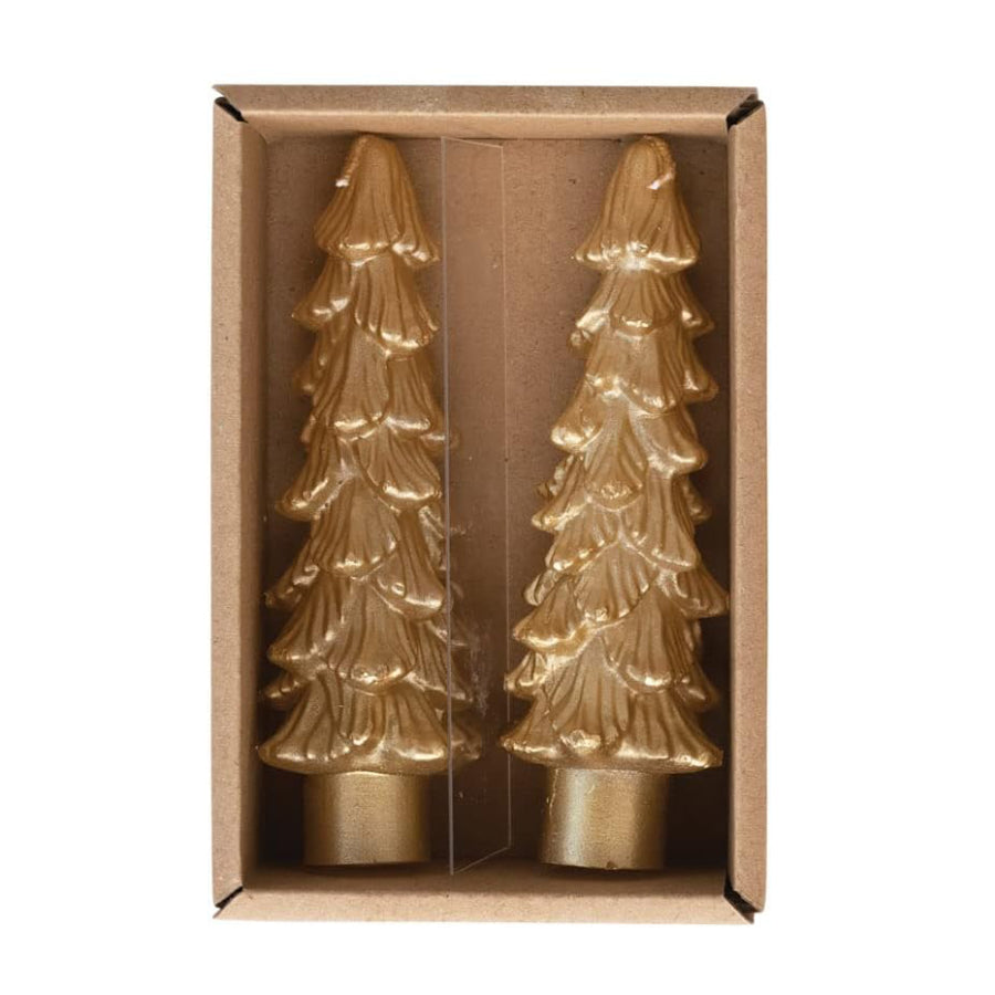Creative Co-Op Mini Unscented Tree Taper Candles (Set of 2) - Gold