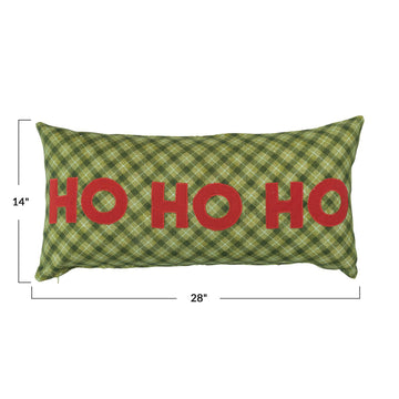 Almohada estampada de cambray de algodón de 28" x 14" de Creative Co-Op, verde y rojo