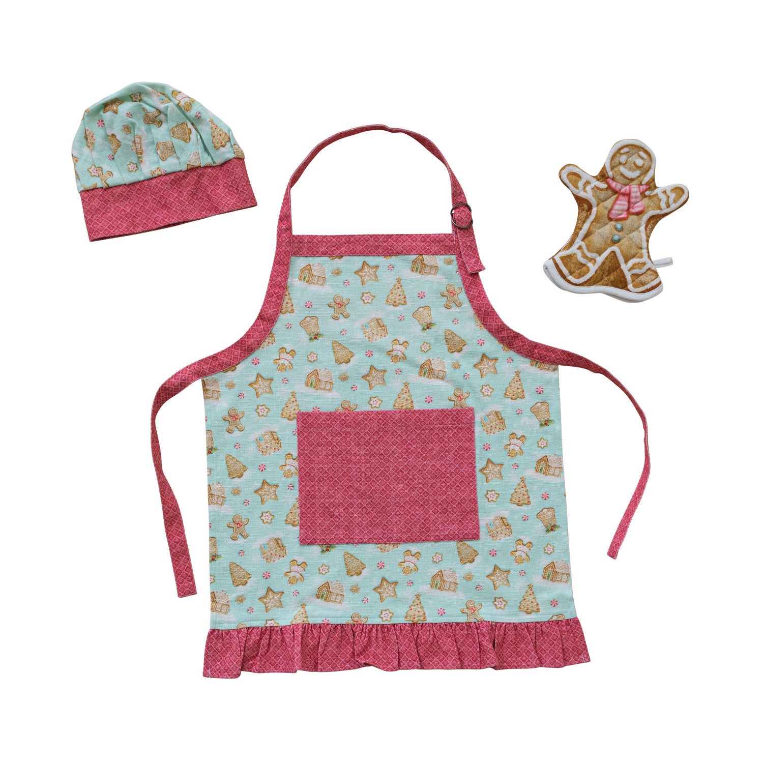 Delantal infantil de algodón Creative Co-Op (juego de 3) - Gris/Multicolor