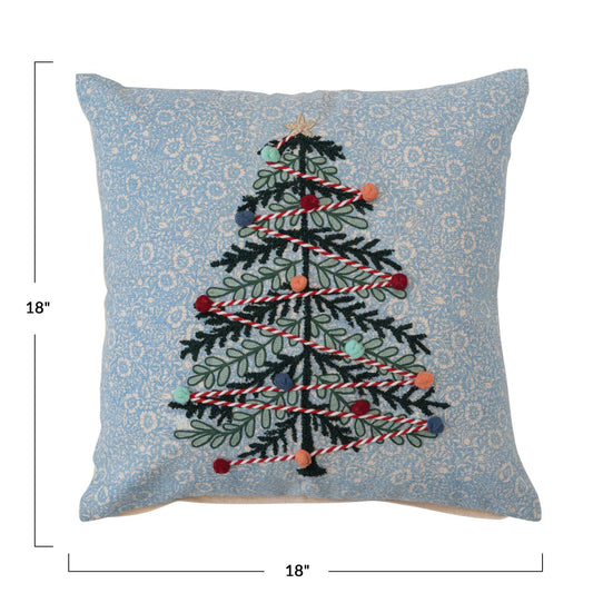 Almohada de algodón estampada con árbol de Navidad de 18" de Creative Co-Op - Multicolor