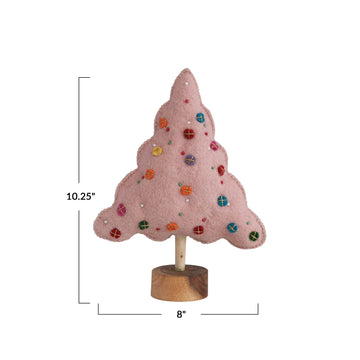 Creative Co-Op 10.25" Handmade Wool Felt Tree with Wood Base - Pink