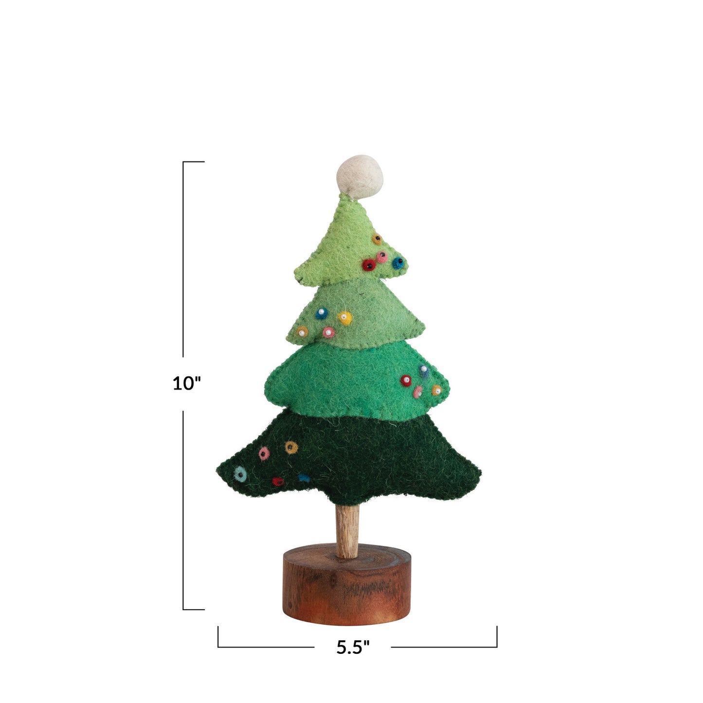 Árbol de fieltro de lana hecho a mano de 10" con base de madera de Creative Co-Op - Multicolor