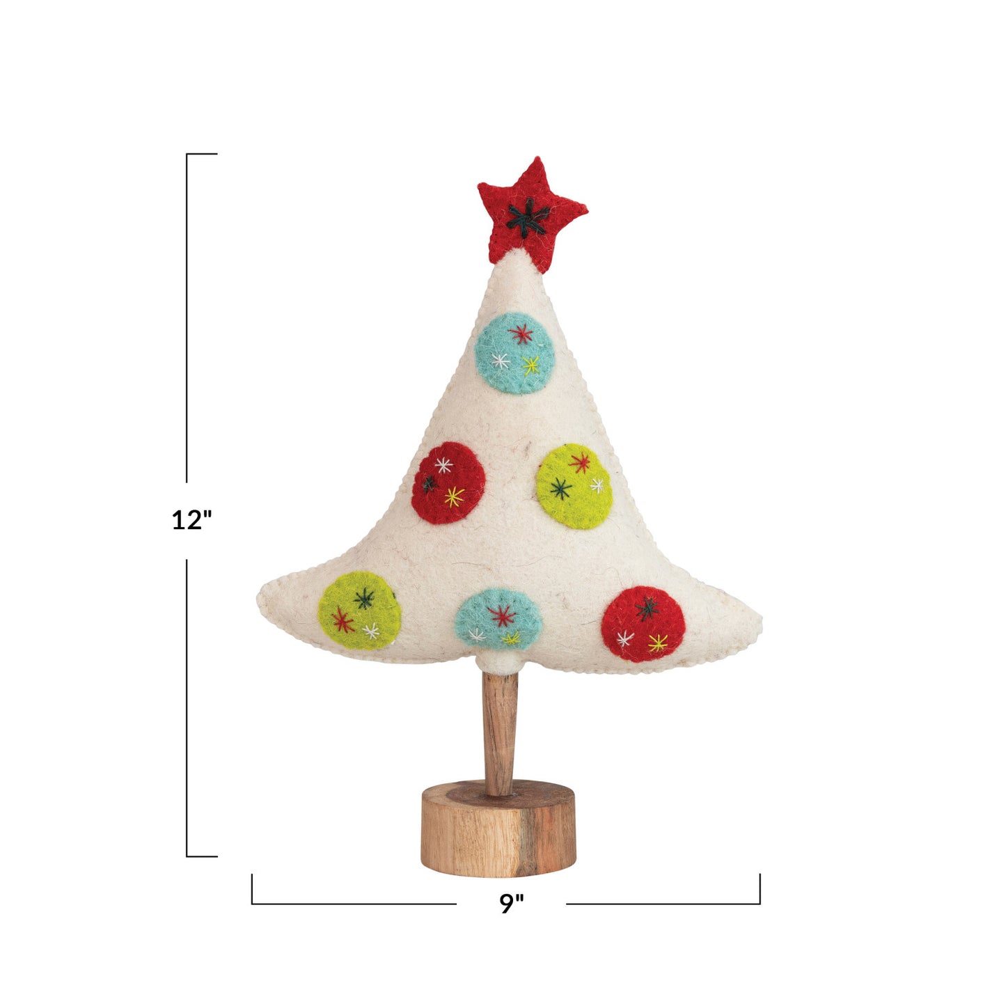 Creative Co-Op 12" Handmade Wool Felt Tree with Star and Wood Base - Multicolor