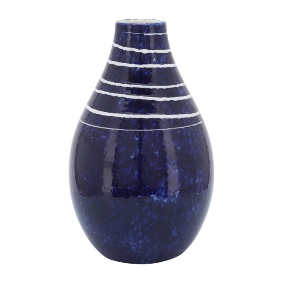 Jarrón de cerámica primigenio contemporáneo de 10" de Sagebrook Home, color azul