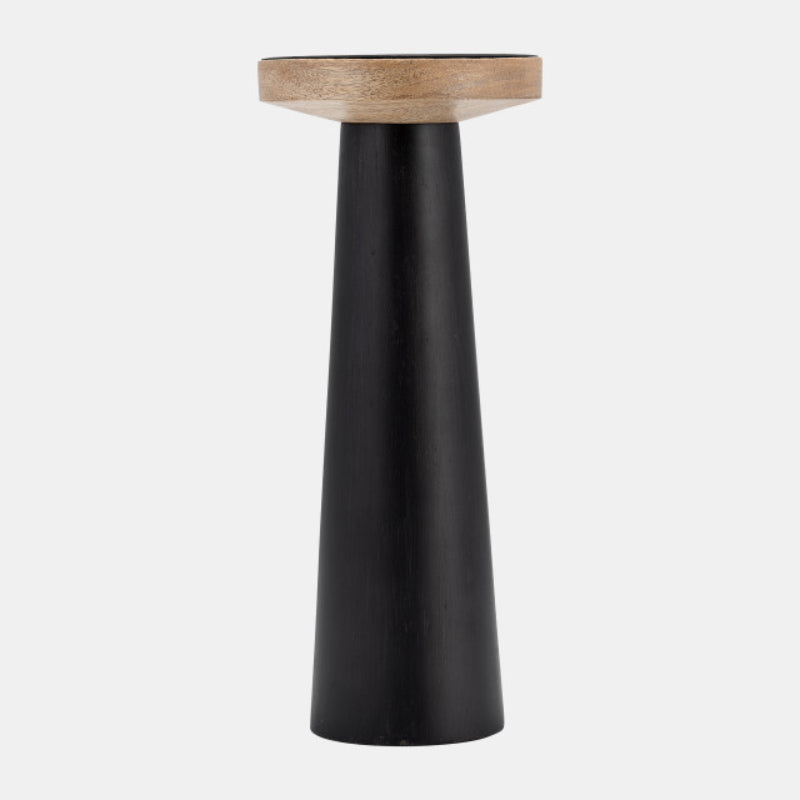 Sagebrook Home Contemporary 12" Flat Wood Candle Holder Stand in Ceramic - Black/Natural