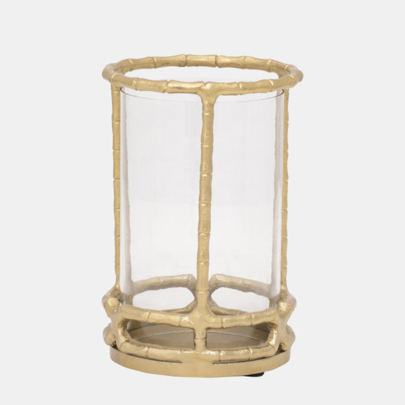 Sagebrook Home 9" Hurricane Candle Holder in Metal - Gold