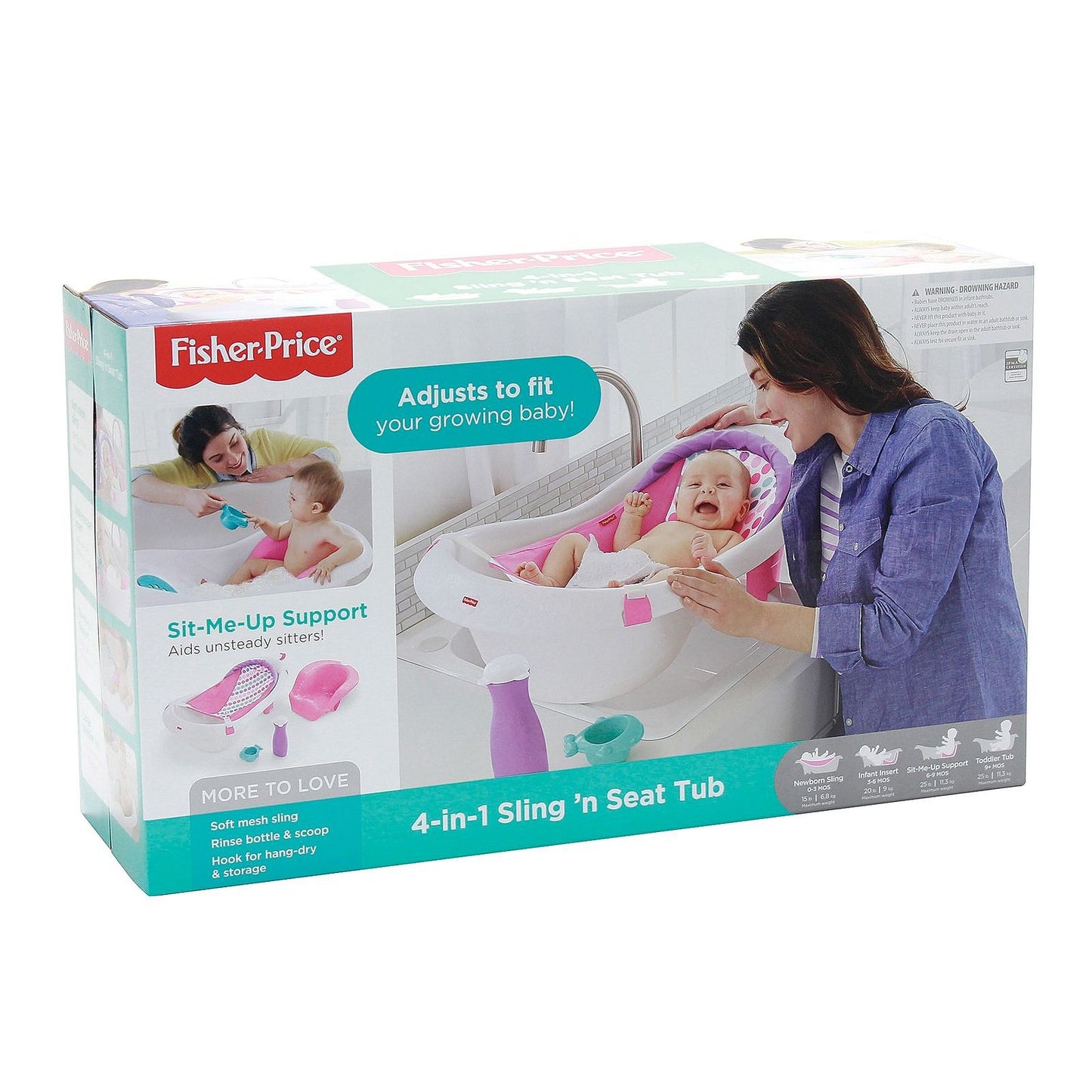 Bañera con asiento y eslinga 4 en 1 de Fisher-Price, color rosa y blanco